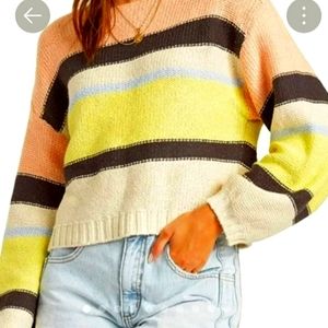 Billabong Striped Wide Neck Pullover Sweater Pink Blue Cream Size S  NWT